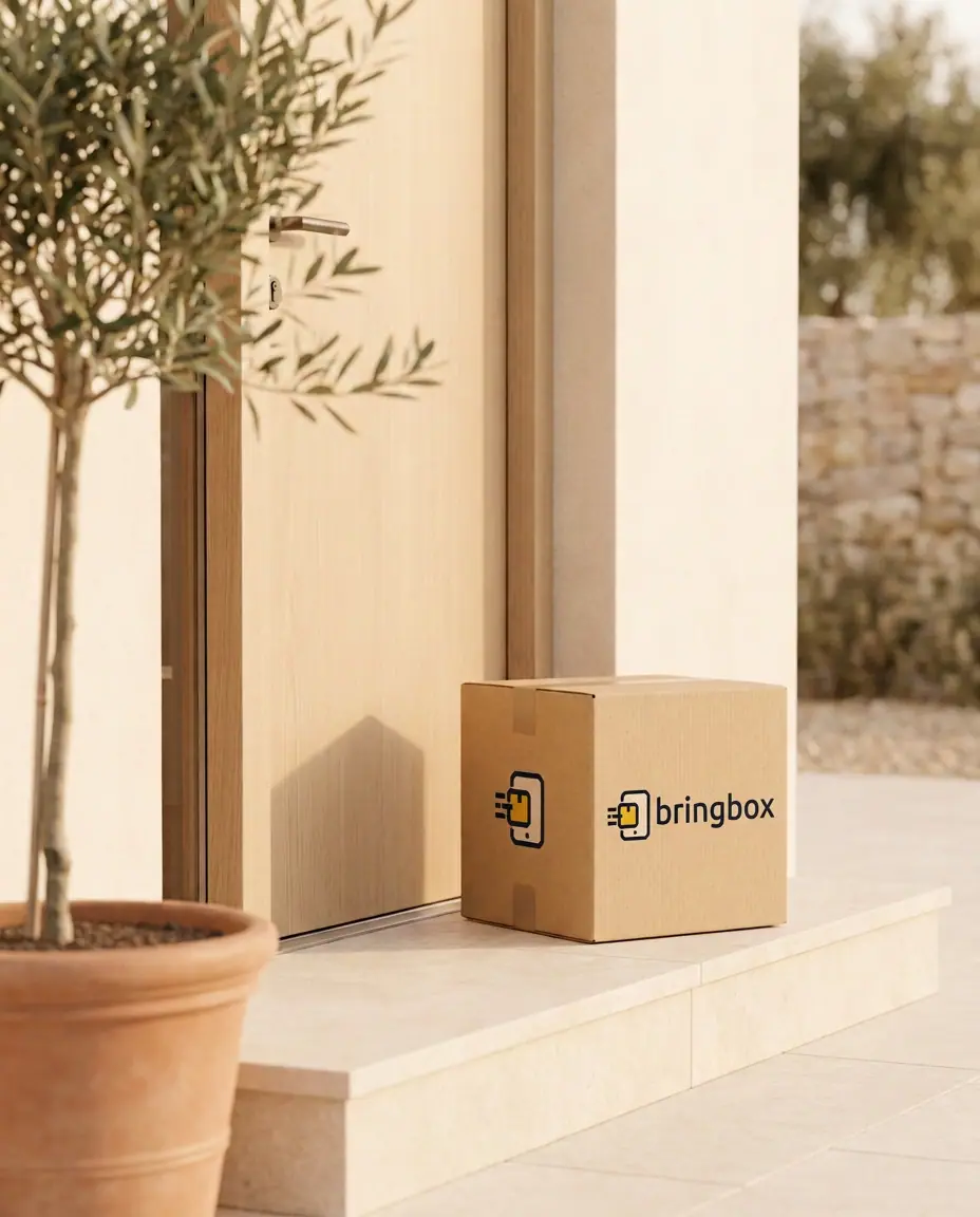 A sealed Bringbox delivered to a doorstep